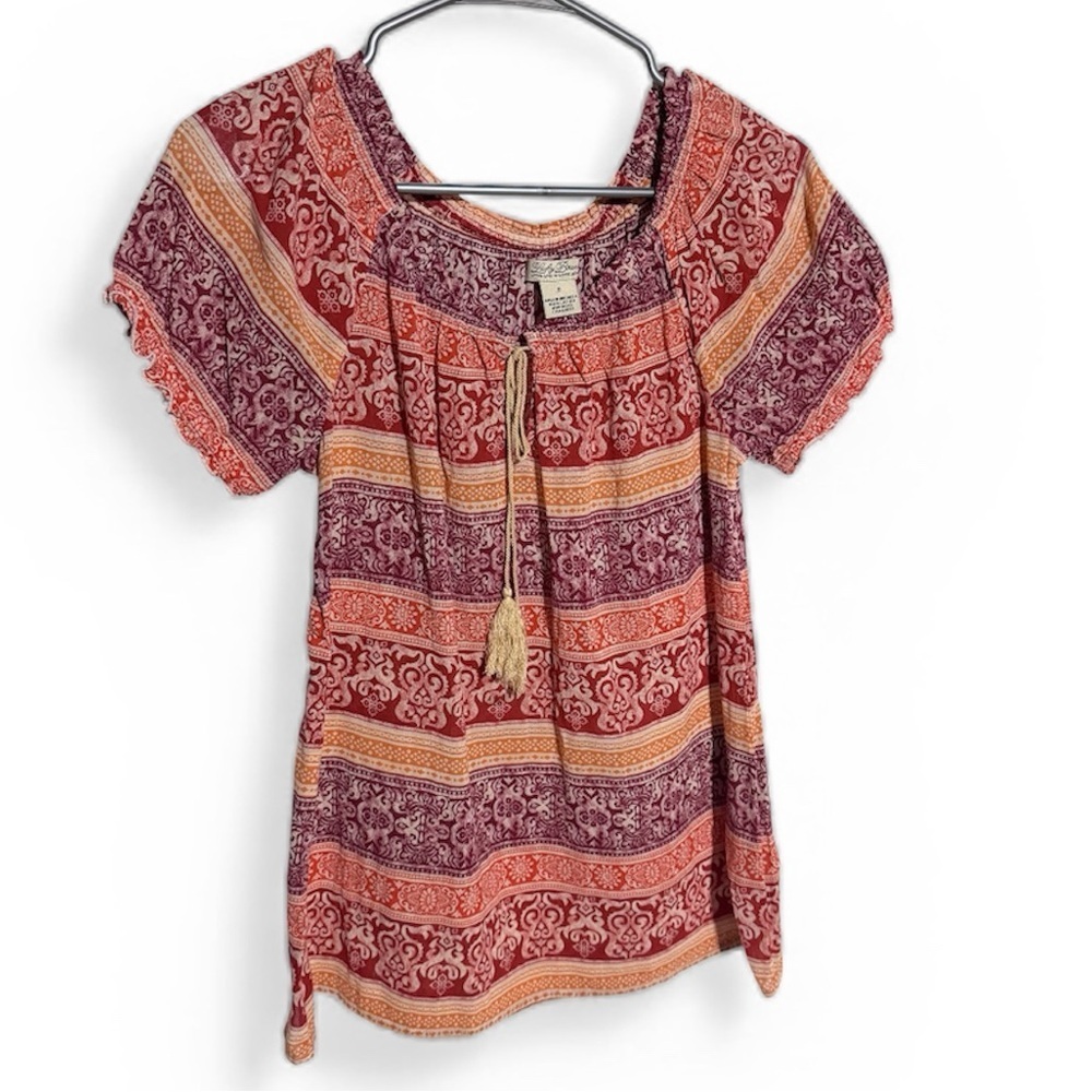 Lucky Brand peasant style top with tassle Size Small